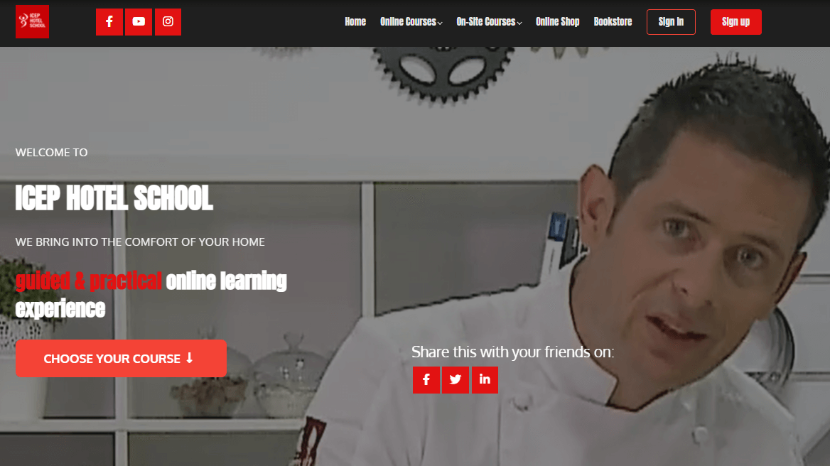 A screenshot of ICEP Hotel School's website banner.