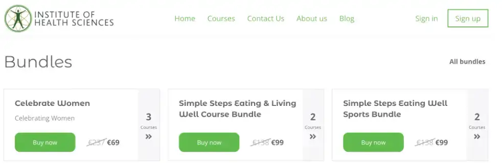 a screenshot of LearnWorlds platform showing the bundles selling option